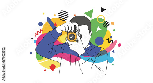 Photographer taking picture colorful abstract background