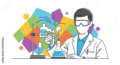 Scientist performing experiment in lab with colorful background