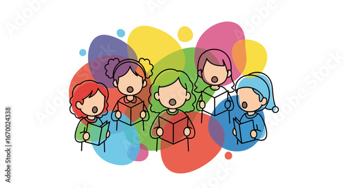 Singing group of women with colorful background
