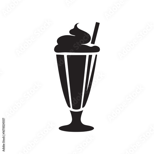 Classic Milkshake or Frappe Drink Silhouette Icon for Cafe and Dessert Menus