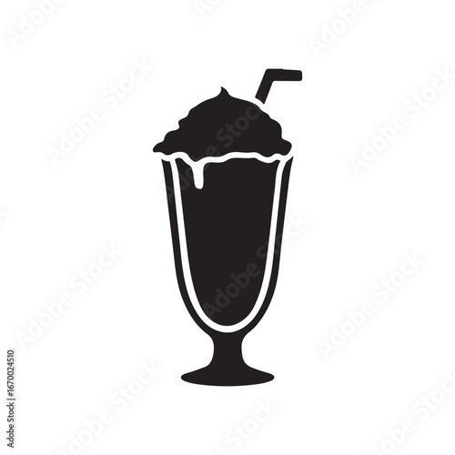 Classic Milkshake or Frappe Drink Silhouette Icon for Cafe and Dessert Menus