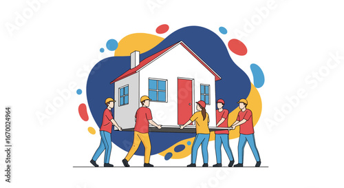 Team Moving House Concept Flat Style