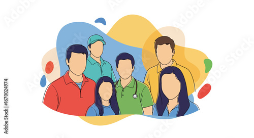 Teamwork group of professionals healthcare workers flat style