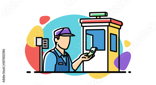 toll booth attendant taking payment flat style