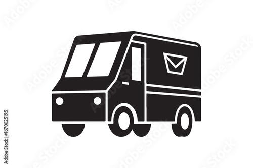 Mail or Postal Delivery Truck Silhouette Icon for Shipping and Courier Services