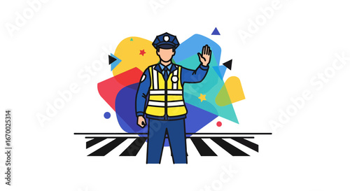 Traffic officer stopping cars at crosswalk