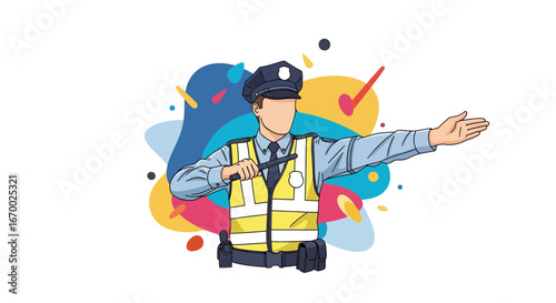 Traffic police directing cars with a stop sign