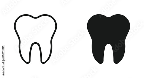 Tooth shape symbol vector icon in outline and silhouette style