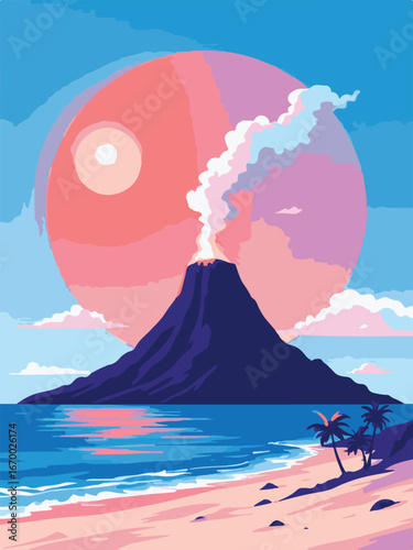 Volcanic Mountain Erupting with Smoke