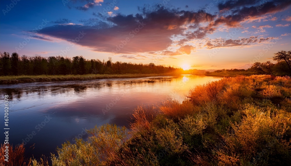 Fototapeta premium serene sunset over river