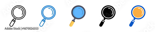 Magnifying Glass multiple style icons set design vector illustration. 