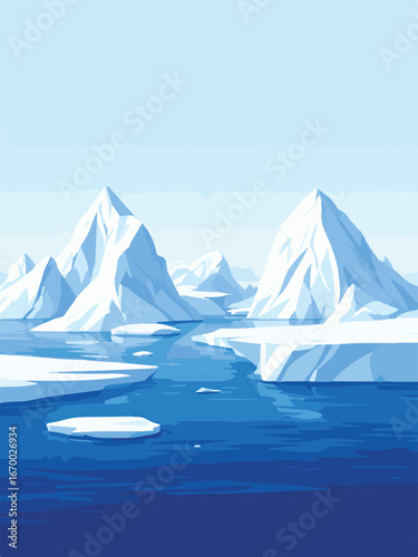 Icebergs Floating in Arctic Ocean