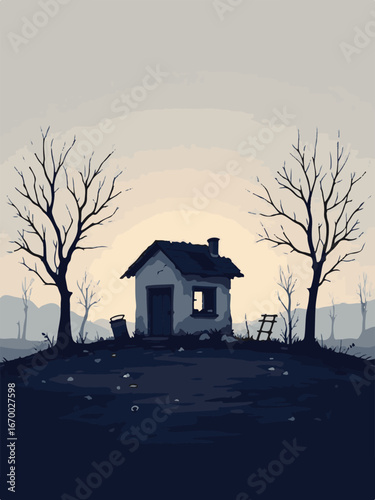 Abandoned House in Barren Landscape