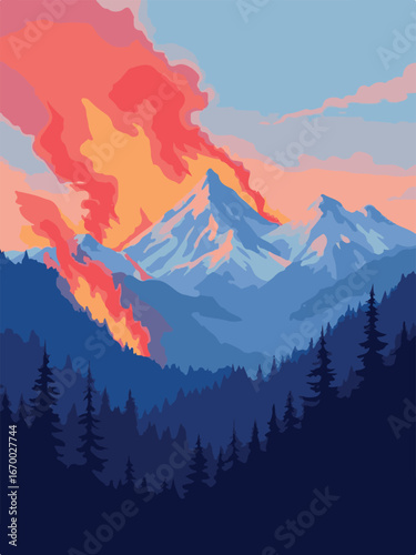 Forest Wildfire in Mountains - Natural Disaster