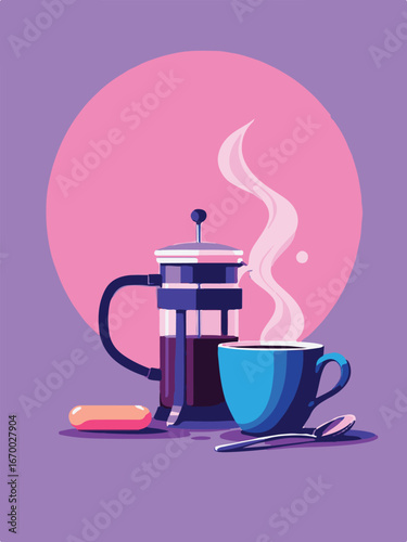 Modern Coffee Machine with Hot Cup of Coffee