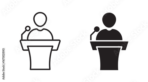 Podium icon. speaker black icon. operator speaking from tribune icons. conference icon set . 