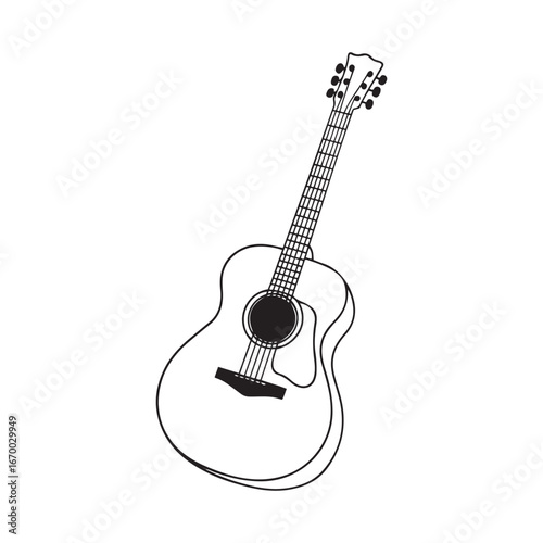 Simple Line Art Illustration of an Acoustic Guitar