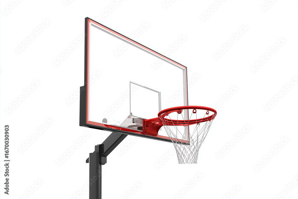 Naklejka premium 3D professional basketball hoop with glass backboard, isolated on white background