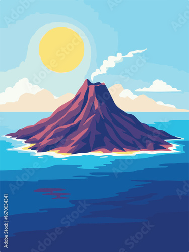 Active Volcano Eruption with Sunset Background