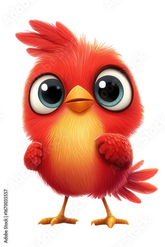 Cute red bird cartoon character isolated on transparent background