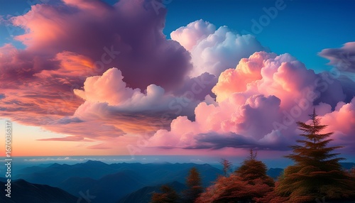 vibrant cloudscapes paint a pastel sunset sky