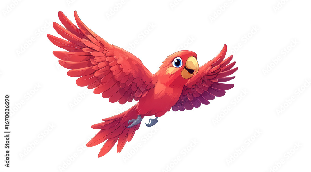 Fototapeta premium Cartoon parrot flying isolated on transparent background