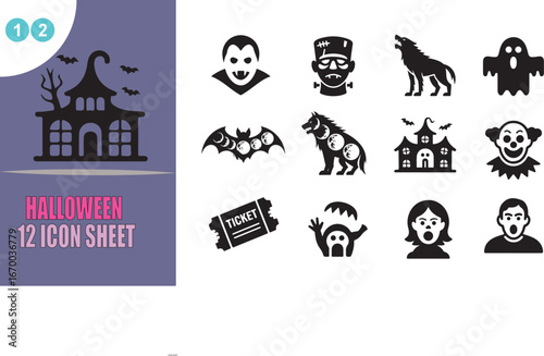 halloween, icon, vector, sheet, scary, monster, collection, spooky, horror, party, elements, for, fright, night, celebration, vector