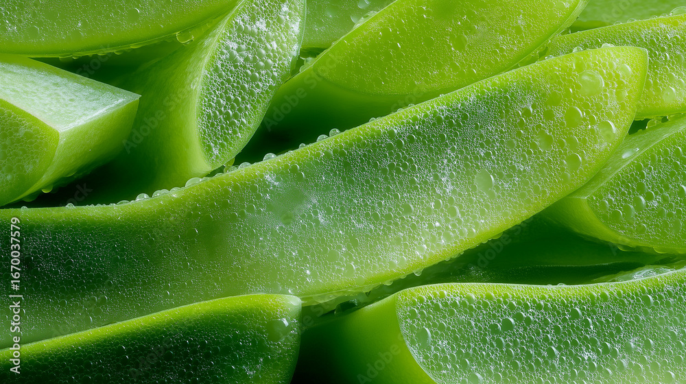 Obraz premium hydrating aloe vera gel texture, fresh green summer aesthetic, macro details