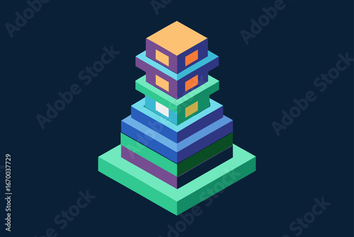 A vibrant stack of colorful cubes in a pyramid, representing an educational learning journey