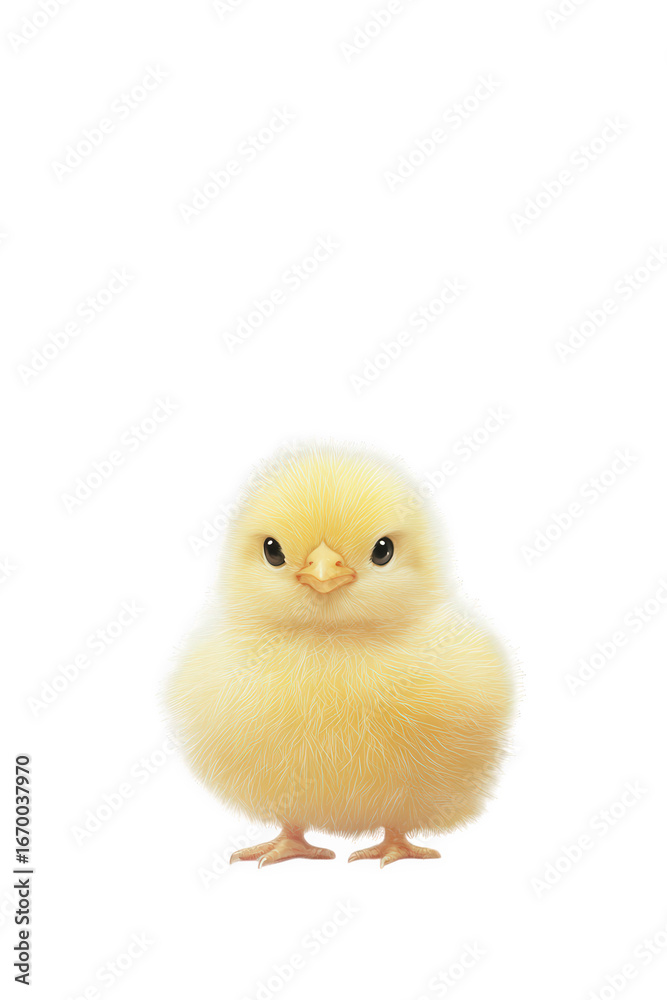 Fototapeta premium Portrait of a cute fluffy yellow chick isolated on transparent background