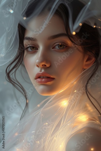 Beautiful girl in soft fantasy lighting, conceptual surreal portrait
