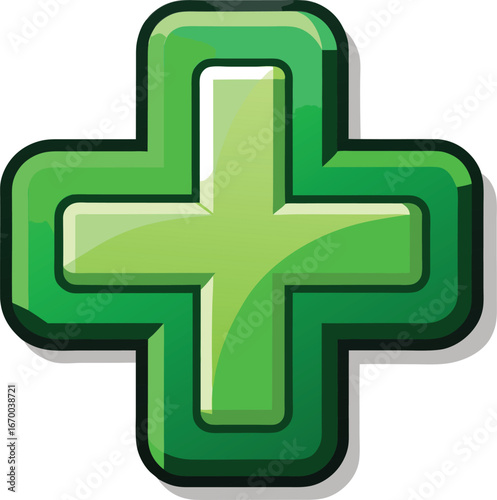 Singles Day Mobile Commerce Green Glossy Plus Sign Icon