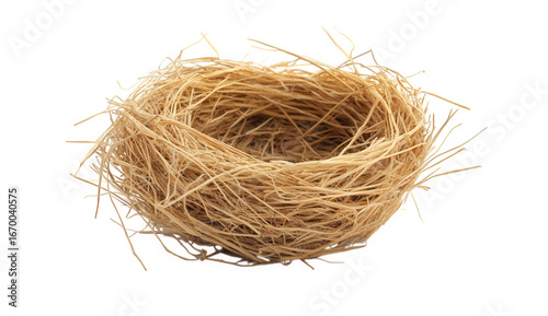 Empty bird nest made of straw isolated on transparent background