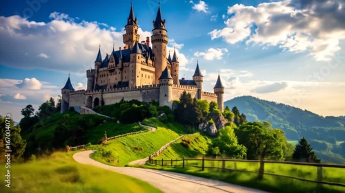 Wallpaper Mural Majestic castle on a hilltop under a vibrant sky Torontodigital.ca