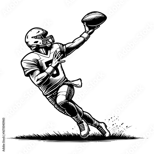Wide Receiver One Handed Catch Black And White Illustration