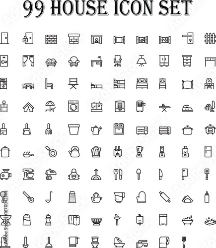 Household objects and furniture icons door lock