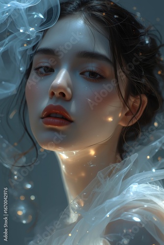 Beautiful girl in soft fantasy lighting, conceptual surreal portrait
