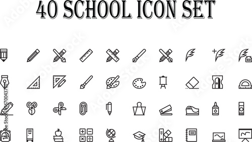 School supplies icons drawing art education pencil