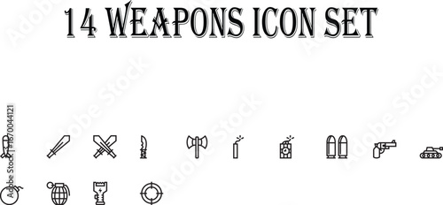 Weapon icons bomb sword axe pistol tank vector