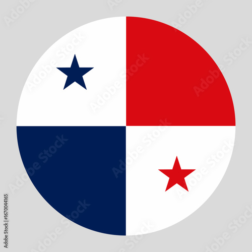 Panama flag in a circular shape. Panama flag round. Standard colors official. The Panamanian flag isolated on gray background. Ideal for apps, web, infographic, and international content.