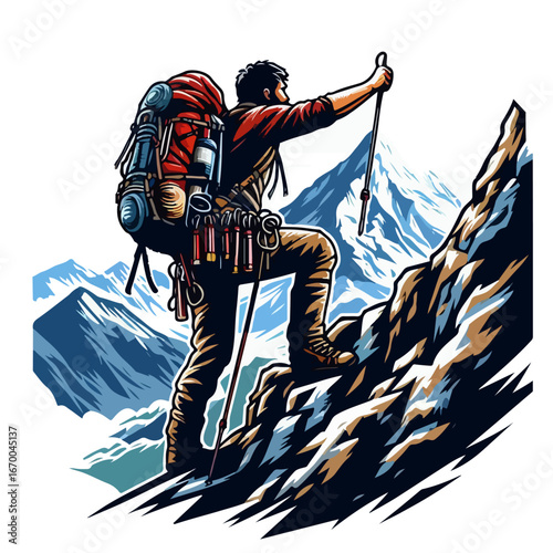 vector illustration of a mountain climber