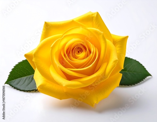 Vibrant yellow rose with leaves