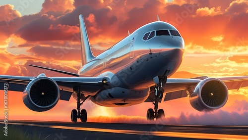 airplane at sunset