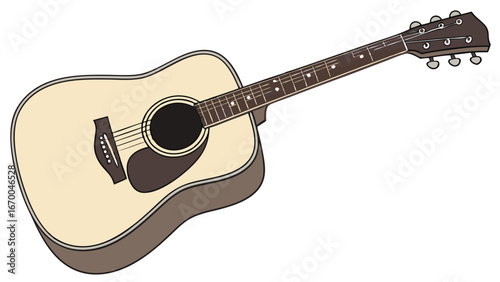 Acoustic Guitar Illustration Music Instrument Drawing Six String Guitar Design Musical Background Stringed Instrument Graphic Beige and Brown Guitar Image Vector Guitar Clipart Guitar Flat Lay Illust.