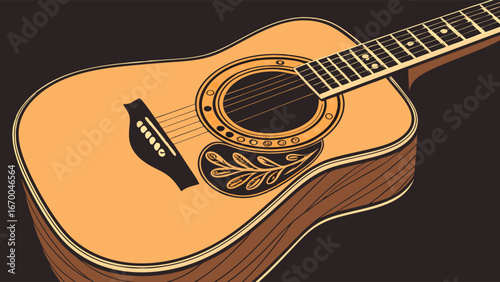 Acoustic Guitar Illustration Musical Instrument Design Folk Music Graphic Stringed Instrument Art Vintage Guitar Image Hand Drawn Guitar Brown Guitar Music Background Wooden Guitar Retro Guitar Desig.