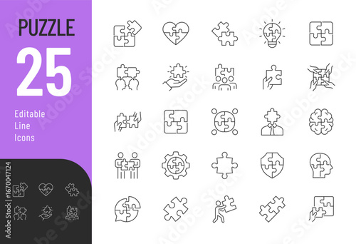 
Puzzle line Editable Icons set. Vector illustration in modern thin line style of unity concept related icons: teamwork, connection, community, solution, and more. 