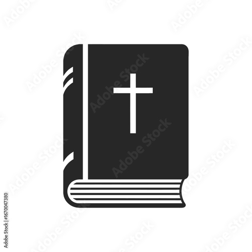 Simple Black And White Illustration Of A Religious Book With A Cross Symbolizing Spiritual Knowledge And Faith