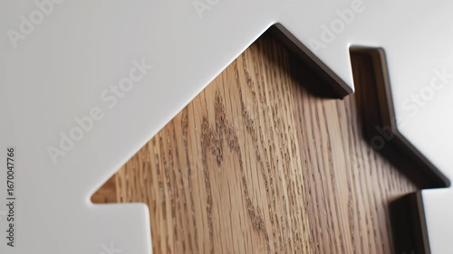Close-Up of a Wooden House-Shaped Decorative Object