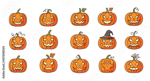 Collection of Festive Carved Pumpkins A Spooky Halloween Decoration Concept