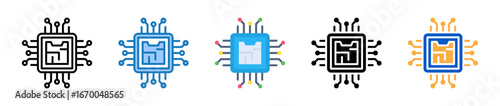 Processor multiple style icons set design vector illustration. 